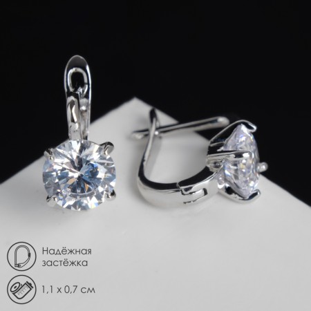 Earrings with bloom rhinestones, white color in silver