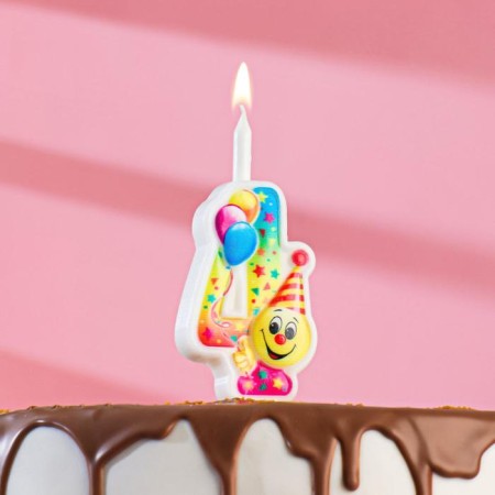 Candle for the cake "Smiley with balls", 9.9 cm, number "4"