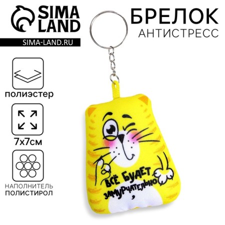 Antistress keychain “Everything will be briskly”, cat, 7x7 cm