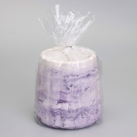 A candle in a candlelight made of gypsum with smooth faces, 9.5x9cm, marble with purple strips-3