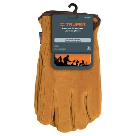 Genuine leather gloves, elongated cuffs, with lining, Truper-1