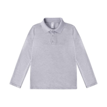 Longsliv-Polo for boys, height 128 cm, color gray melange-1