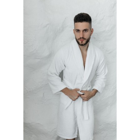 Tainted male bathrobe, size 46, white color-2