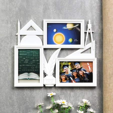 Photo frame Plastic in 3 photos 10x15 cm "ruler and compass" white 28x34x3 cm