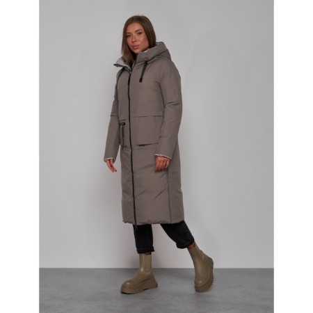 Coat insulated two -sided female, size 48, brown color-1