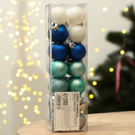 Christmas balls New Year, for the New Year, plastic, d = 3 cm, 28 pcs., Blue, silver, blue and white color.-3