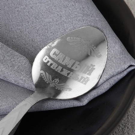 A teaspoon spoon with an engraving “strong in spirit”, on a gift postcard, 3 x 14 cm.-6