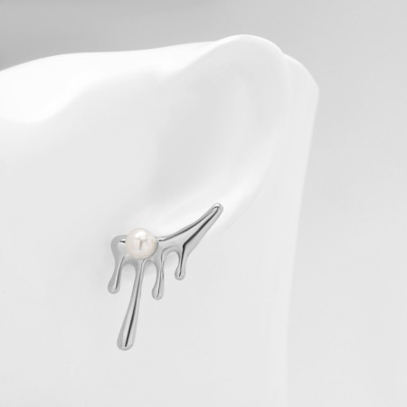 Earrings with pearls "abstraction" reverence, color silver-4