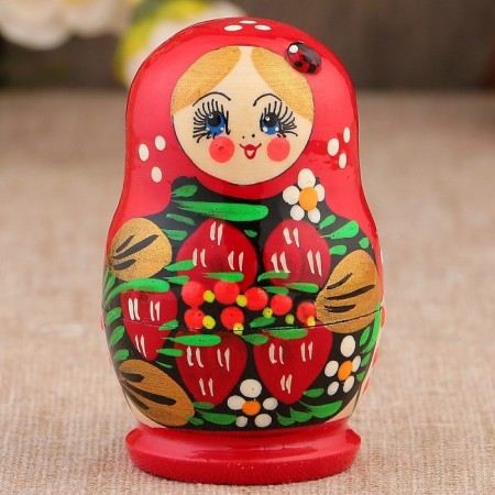 Matryoshka "God's cow", red scarf, 5 puppet, 9-11 cm-12