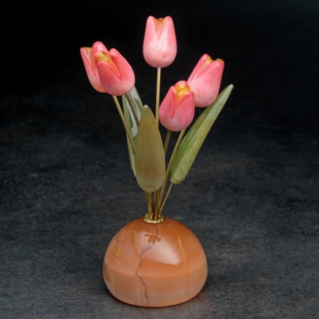Souvenir "Tulips in a vase", 5 flowers, small, pink, selenite-4