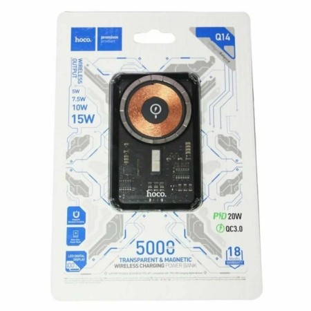 External battery Hoco Q14, 5000 mAh, 1 Type-C, 2 A, PD, wireless charging, black-4