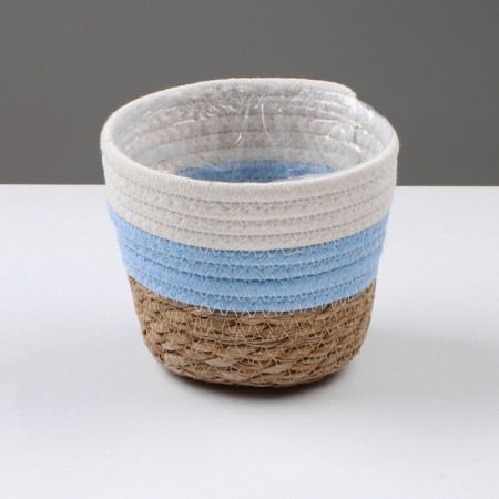 Kashpo wicker "Namibia", 15.5x15.5x13.5 cm, natural, blue, white-1
