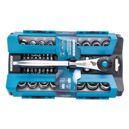 Set of end heads GROSS 14145, 36 items, rattle 120 teeth, 1/2 ", 3/8", CRV-4