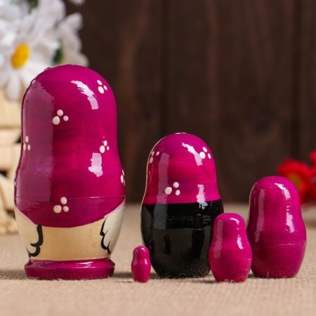 Matryoshka "God's cow", purple scarf, 5 puppet, 9-11 cm-5