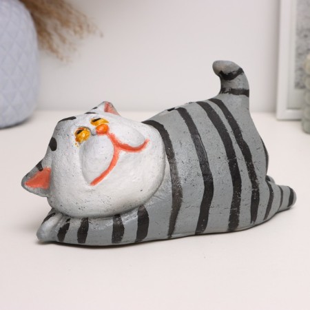 Piggy bank "Cat fat man on the stomach" gray, 10x18x9cm-1