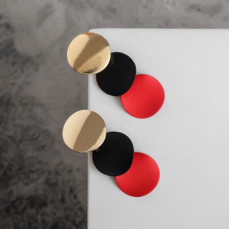 Azelia metal earrings curved circles, red-black color in gold-1