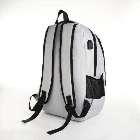 Youth backpack, 2 lightning departments, external pocket, with USB, gray color.-3