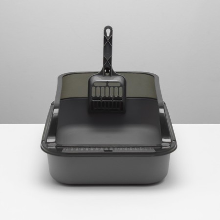 Toilet with transparent sides with a scoop and filter, 40 x 28 x 16 cm, gray-2