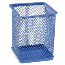 A glass for writing accessories, square, metal mesh, blue