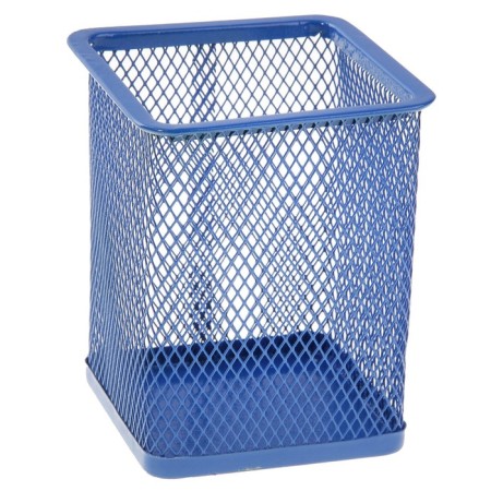 A glass for writing accessories, square, metal mesh, blue