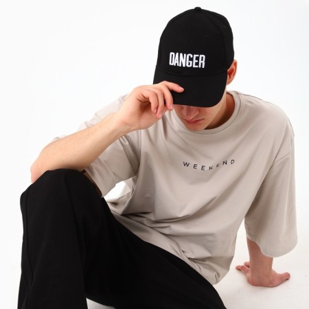 Men's cap with Danger ribbon, black color, rr 56-6