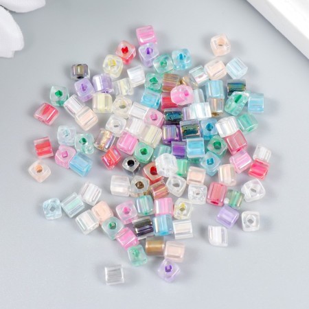 Glass beads 6/0 "cube. Translucent. Multi -colored" 10 g