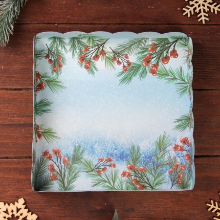 Cookie box, confectionery packaging, "bullfinch", 18 x 18 x 3 cm, new year-7