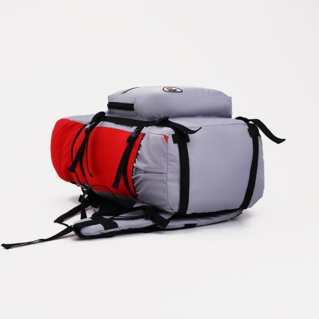 Tourist backpack, TAIF, 60 l, cord department, outer pocket, 2 side nets, gray/red color-2