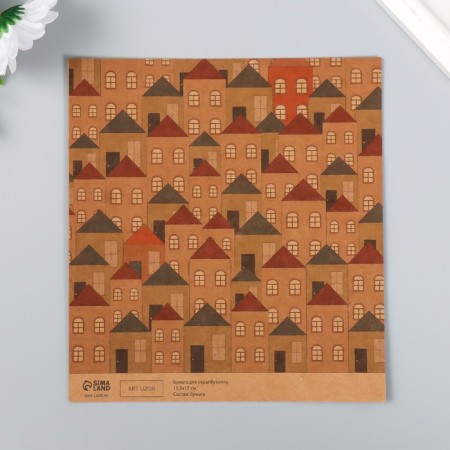 Scrapbooking paper bilateral craft "houses and umbrellas" density 180 g 15.5x17 cm-3