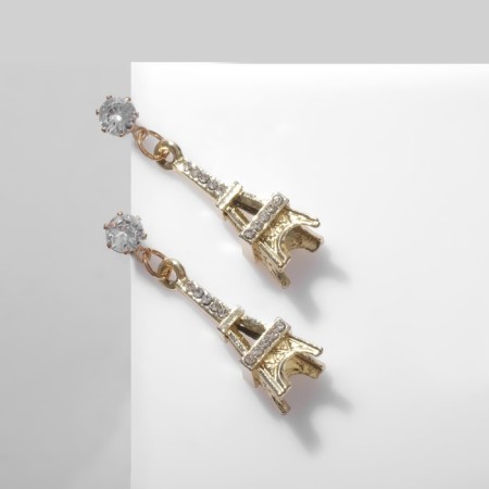 Earms with Eiffel Tower Rhinas, white color in gold-1