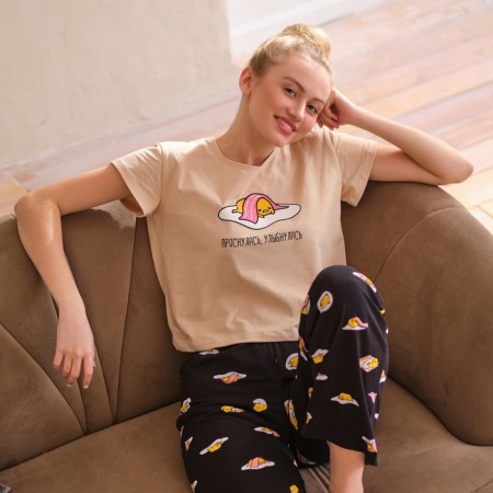 Female pajamas (T -shirt and trousers) KAFTAN EGG p. 52-54, beige-6