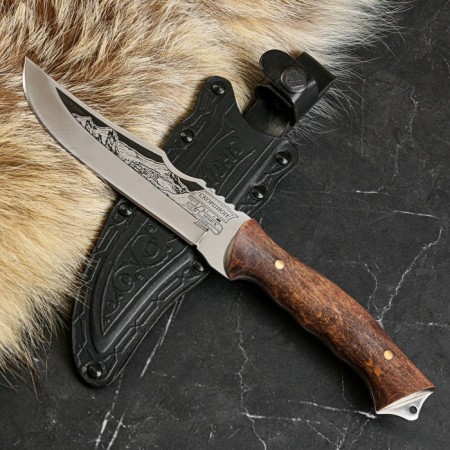 Caucasian knife, tourist "scorpion" with scabbard, steel - 40x13, waxed nut, 14 cm-4