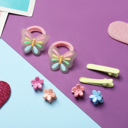 Hair set "Tiny" (2 elastic bands, 2 clamps, 4 crab) butterfly is bright, mix-2