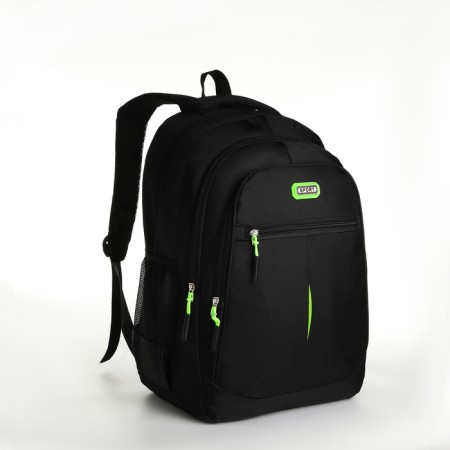 Youth backpack from textiles on lightning, 5 pockets, black/green color-2