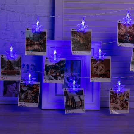Garland “thread” 4.5 m with nozzles “clothespins”, ip20, transparent thread, 20 LED, glow blue, 220 V