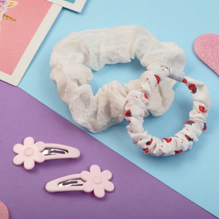 Hair Set "Militsa" 4 pcs (invisible 2 pcs - 4 cm, elastic band 2 pcs) strawberries, white -pink 929896-1