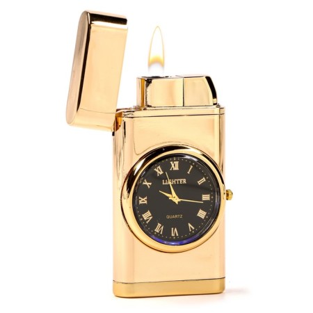 Gas lighter "style", piezo, with a clock, with backlight, gold-2