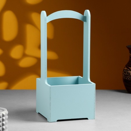 Kashpo - wooden box 13.5x13.5x30 cm gray -blue