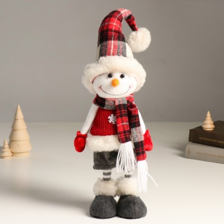 Interior doll "Snowman in a vest with a snowflake and a checkered cap" 44 cm