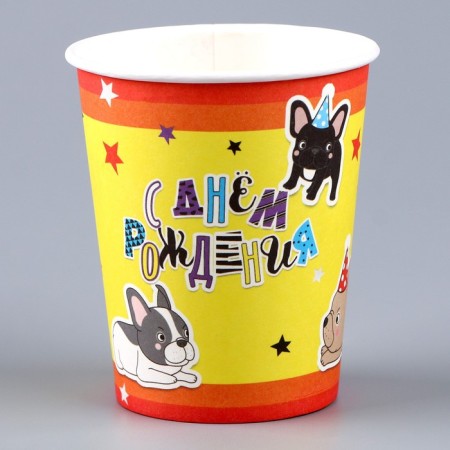 A one -time paper glass "Happy Birthday" dogs, 250ml-3