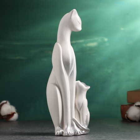 Figure "Cat with a kitten" white in silver, 21x7x7cm-3