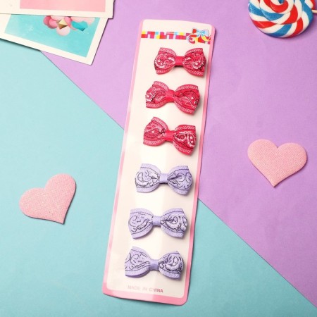 Hair clip "Bow" pattern, 4.5 cm, lilac and pink-2