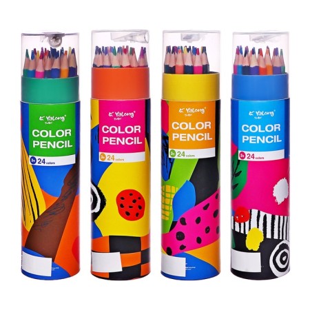 Pencils 24 colors, in a tube, hexagonal, wooden, abstraction-2