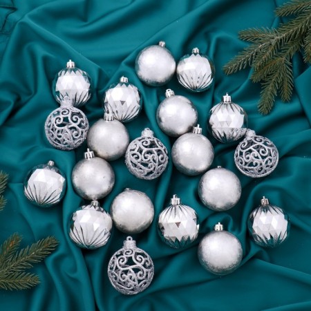 Set of balls plastic D-6 cm, 20 pcs "Laurent Patterns" silver