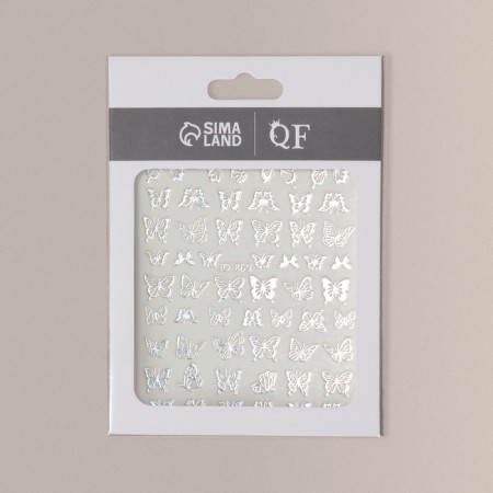 Nail stickers "shining butterflies", metallized, holography, silver color-3