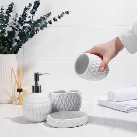 A set of accessories for the bathroom "Camelia", 4 items (450 ml dispenser, soap dish, 2 glasses), white color-5