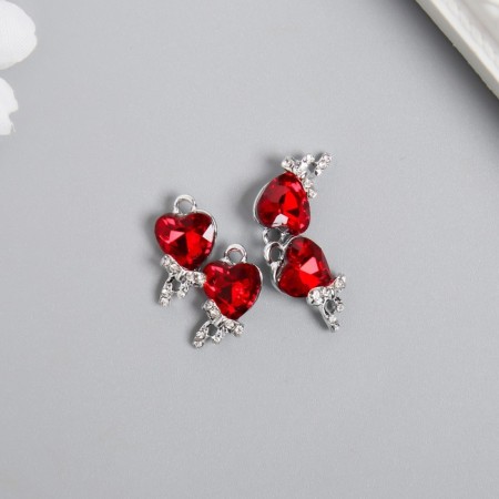 Decor for creativity metal, rhinestones "Rubin heart with bow" 1.8x1.5 cm-1