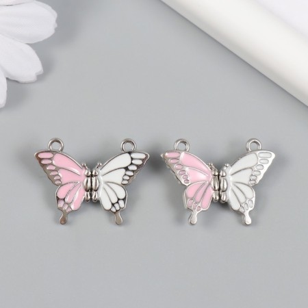 Magnetic metal lock "Butterfly" white and pink 2.3x3x0.5 cm-2