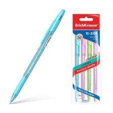 Set of ballpoint pens 4 pieces Erichkrause R-301 Spring Stick & Grip, node 0.7 mm, blue ink, rubber emphasis, length of the letter line of 1000 meters, euro suspension