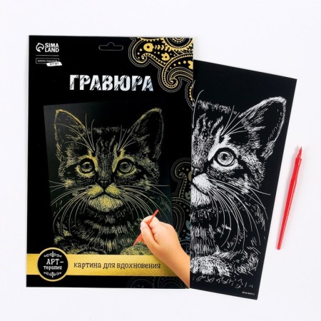 Engraving "kitten" with a metallic effect "gold" A4-1